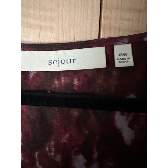 NWOT Sejour Maroon Purple Print Plus Sized 18W Sleeveless Tank Blouse Shell - Picture 3 of 4
